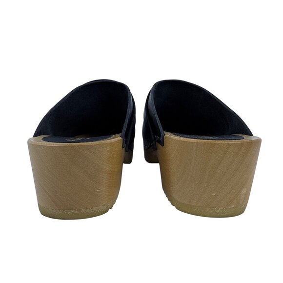 Swedish Hasbeens Women's Husband Black Leather Wooden Sole Clogs SZ EU 36 , US 6 - Picture 8 of 14